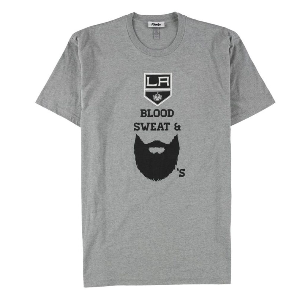 Rinky Mens LA Kings Blood Sweat Beard Graphic T-Shirt, Grey, L, DM